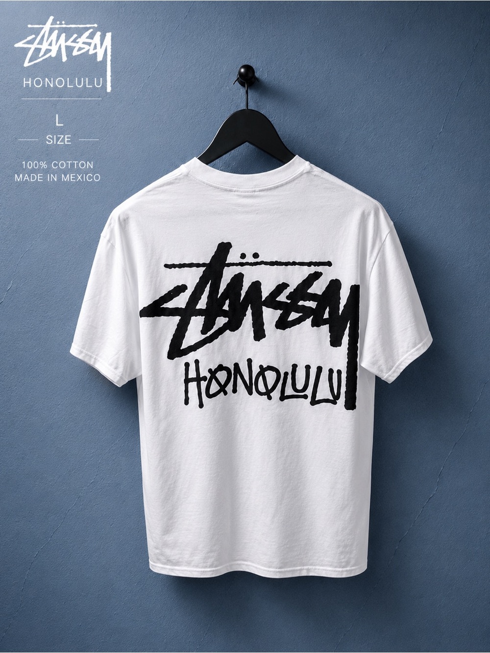 Stussy Honolulu Chapter T Shirt White Large NWOT Cut Tag Rare Back Logo Tee